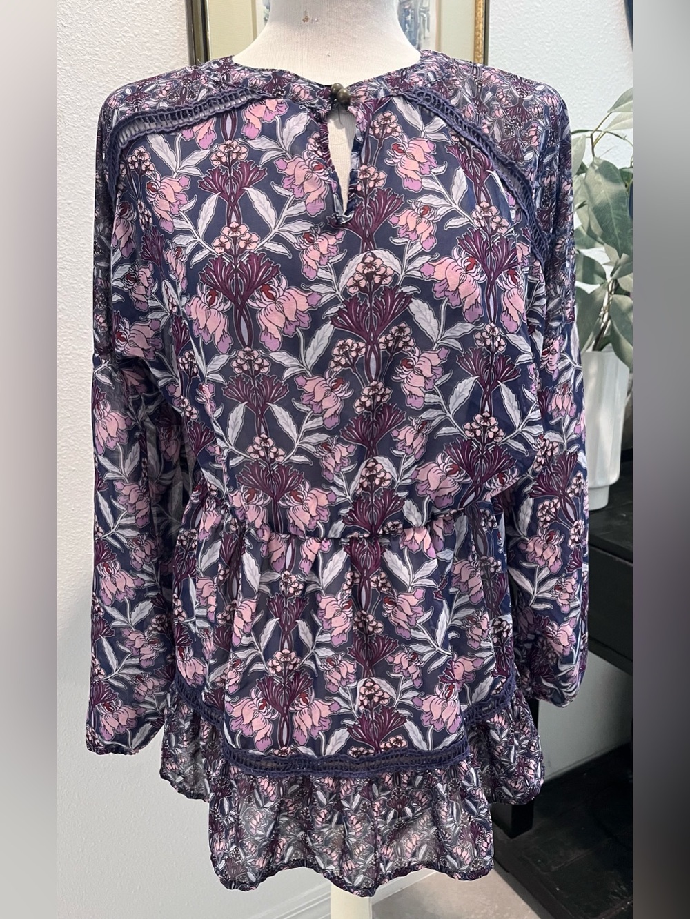 Taylor & Sage Floral Boho Tunic in Purple and Pink